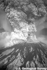  Mount St. Helens 1980 explosive eruption with voluminous plume of tephra.