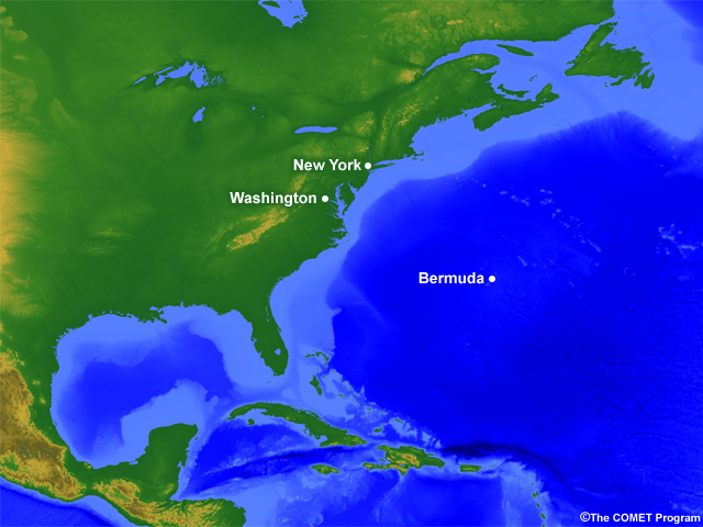 A map of the bathymetry off the East Coast of the United States