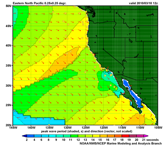 Dispersion of wind waves on the coast off California