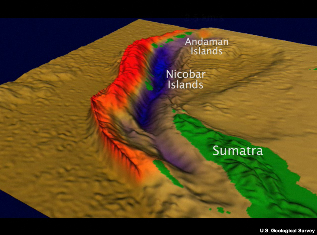 A USGS simulation of the 2004 Indian Ocean tsunami that includes bathymetry.