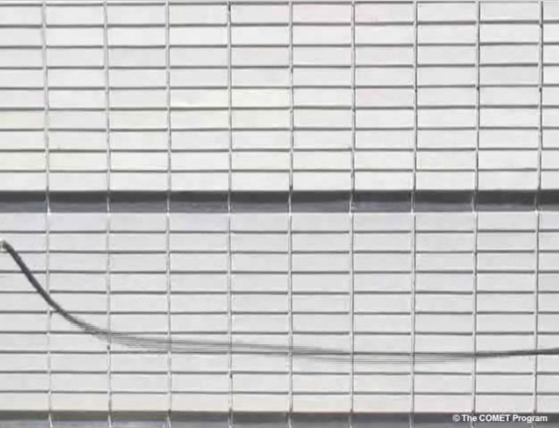 Generation of a wave in a rope by a person pulling it up and down.