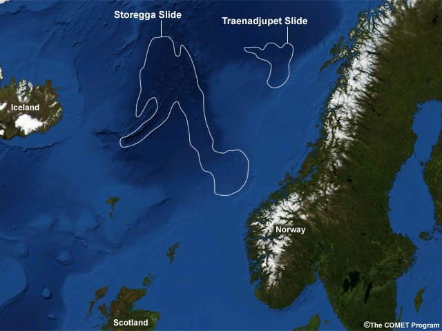 The Storegga Underwater Landslide Field off the coast of Norway.