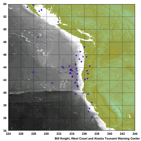 Tsunami waves focused by refraction on the Mendocino Ridge approaching California