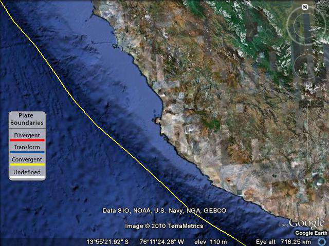 Satellite image of the west coast of Peru and nearby ocean bathymetry.