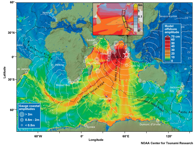 Global map of wave amplitude of the Indian Ocean Tsunami in 2004.