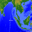 A map of Nias Island showing the bathymetry of the surrounding 
ocean.