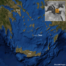 The island 
of Santorini and volcano Thera and its proximity to the island of Crete,
 whose Minoan civilization it may have helped wipe out ca. ~1,500 B.C.