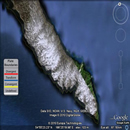 A satellite 
image of a small island east of the Kamchatka Peninsula. 