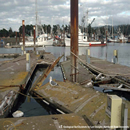 Docks torn 
up by the 2006 tsunami in Crescent City, California.