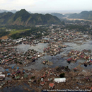 A 
flooded village near the coast of Sumatra following the tsunami of 2004