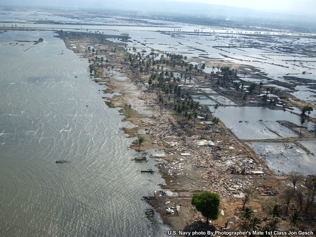 the Banda Aceh coast remains flooded six weeks after the tsunami of 2004