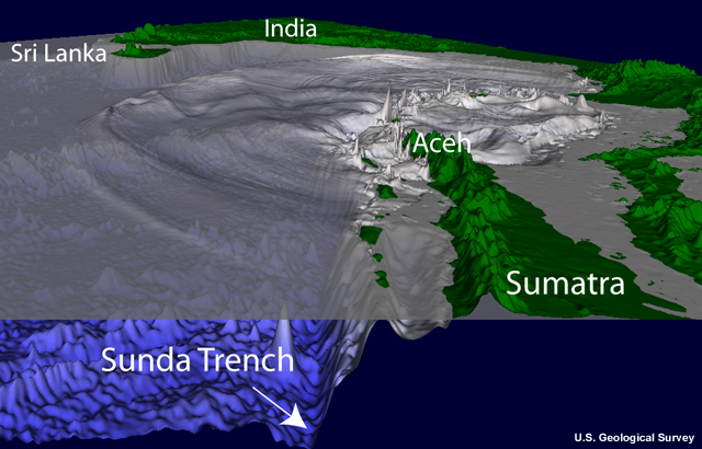 A USGS simulation of the 2004 Indian Ocean tsunami that includes bathymetry.